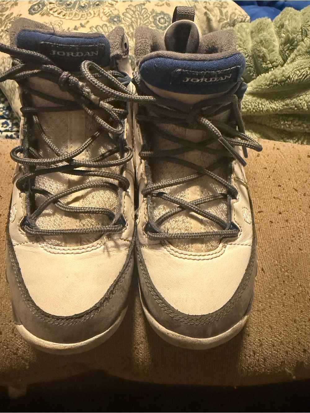 Jordan Kids High-Top Sneakers in White, Gray and Blue